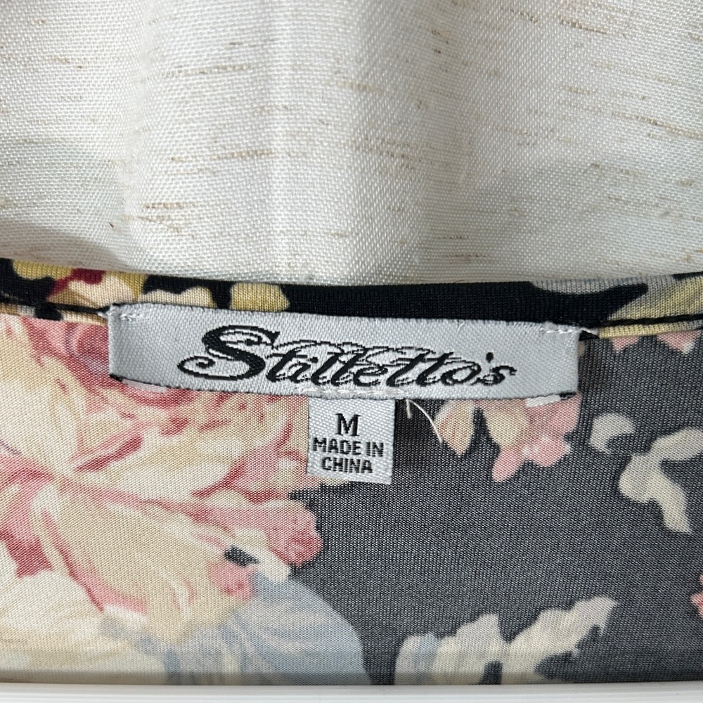 Black Floral Wrap Maxi Dress with Red & Cream Blooms - Picture 2 of 8
